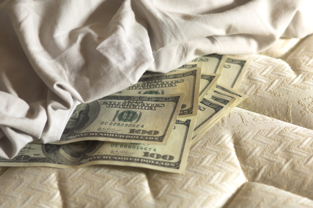 Money under a mattress